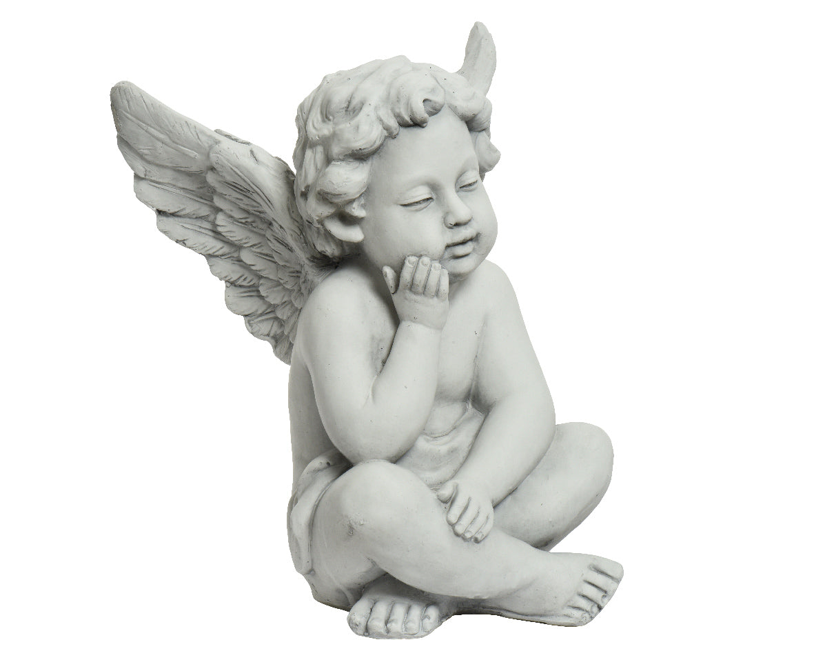 STATUA PUTTO CHE PENSA BIANCO 31.5X42.5CM