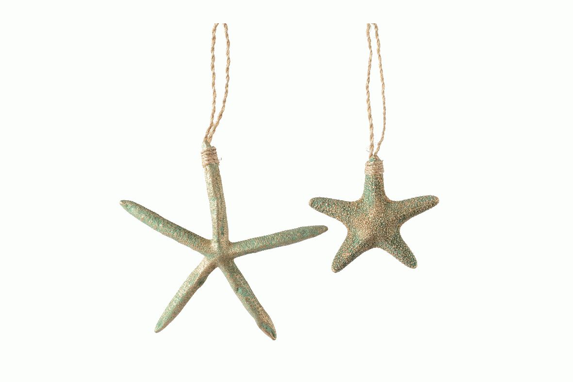 DECORAZIONE APPENDIBILE STELLA MARINA CON CORDA BLU/ORO ASSORTITA