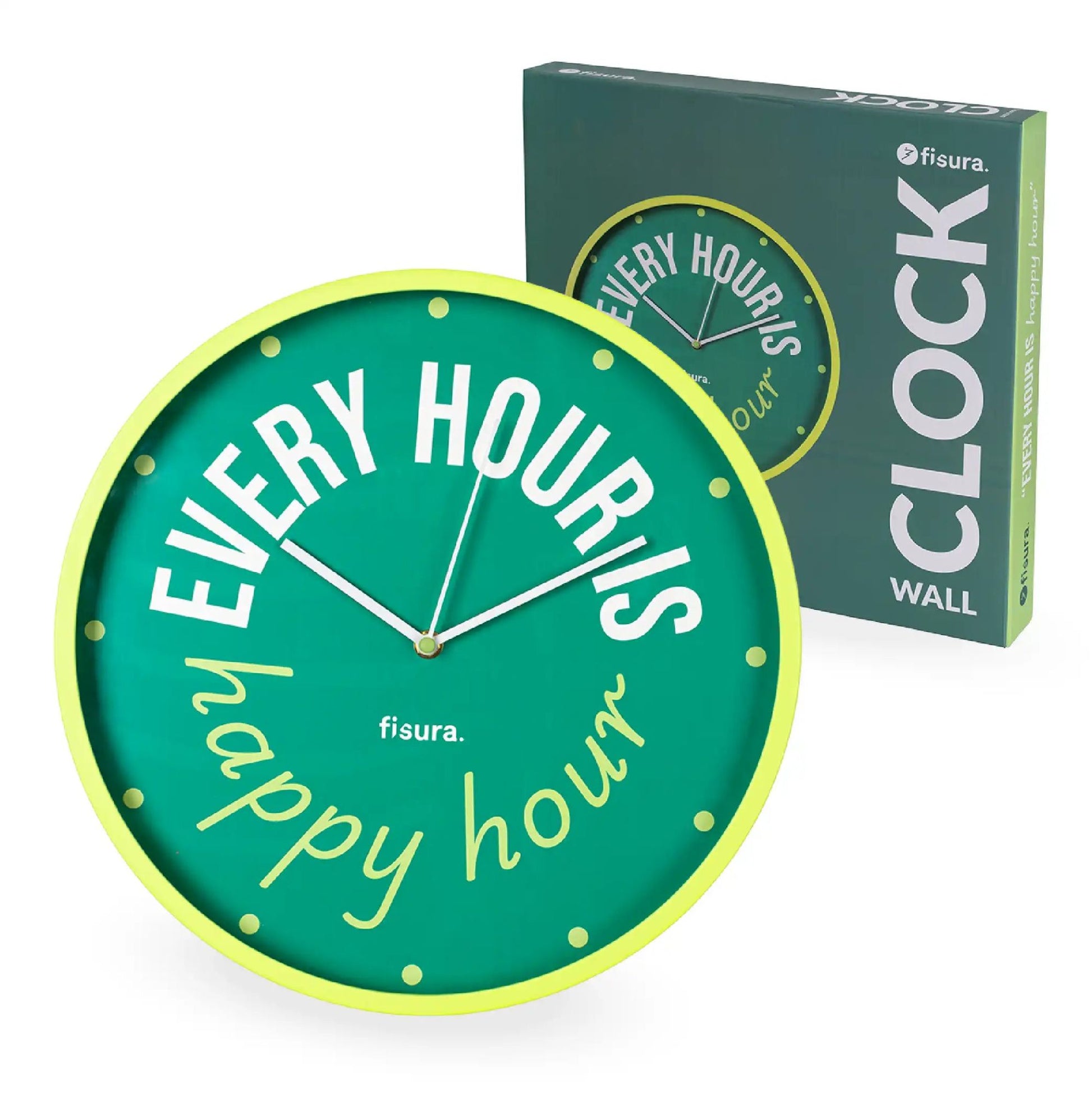 Fisura Orologio da Parete "Every Hour is Happy Hour", 35 cm D, Verde