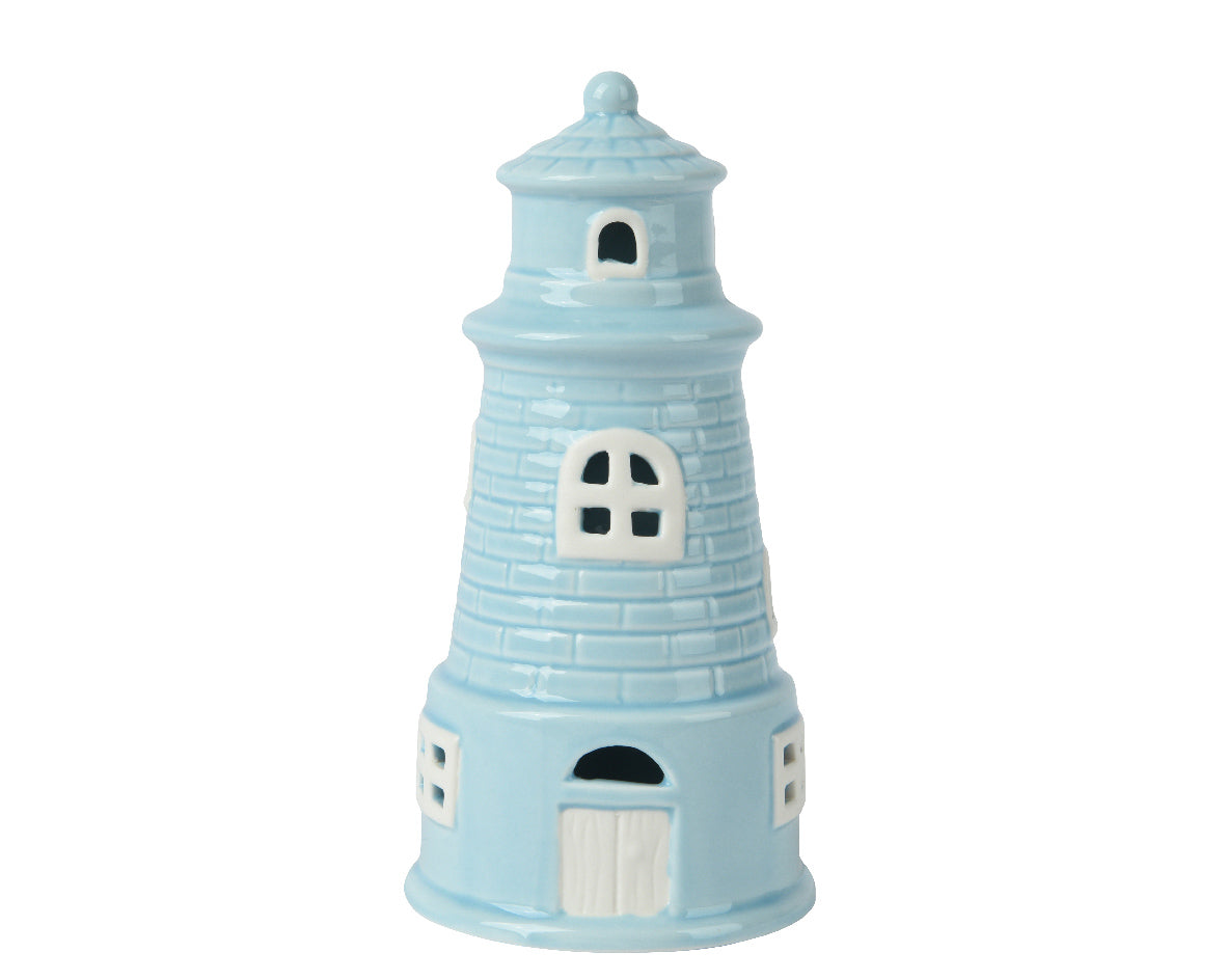 PORTACANDELE FARO AZZURRO H17 CM IN PORCELLANA