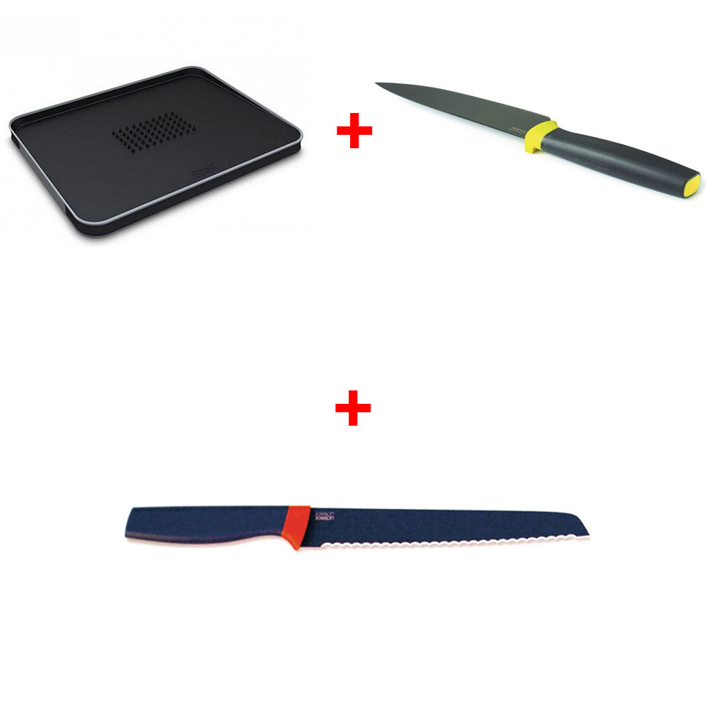 OFFERTA TAGLIERE NERO 37,5CM + COLTELLO CHEFS + COLTELLO PER IL PANE