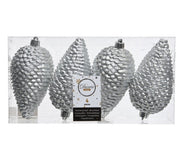 DECORAZIONE 4 PIGNE ARGENTO APPENDIBILI 12CM