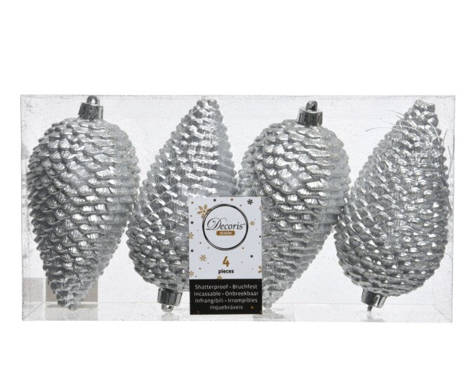 DECORAZIONE 4 PIGNE ARGENTO APPENDIBILI 12CM