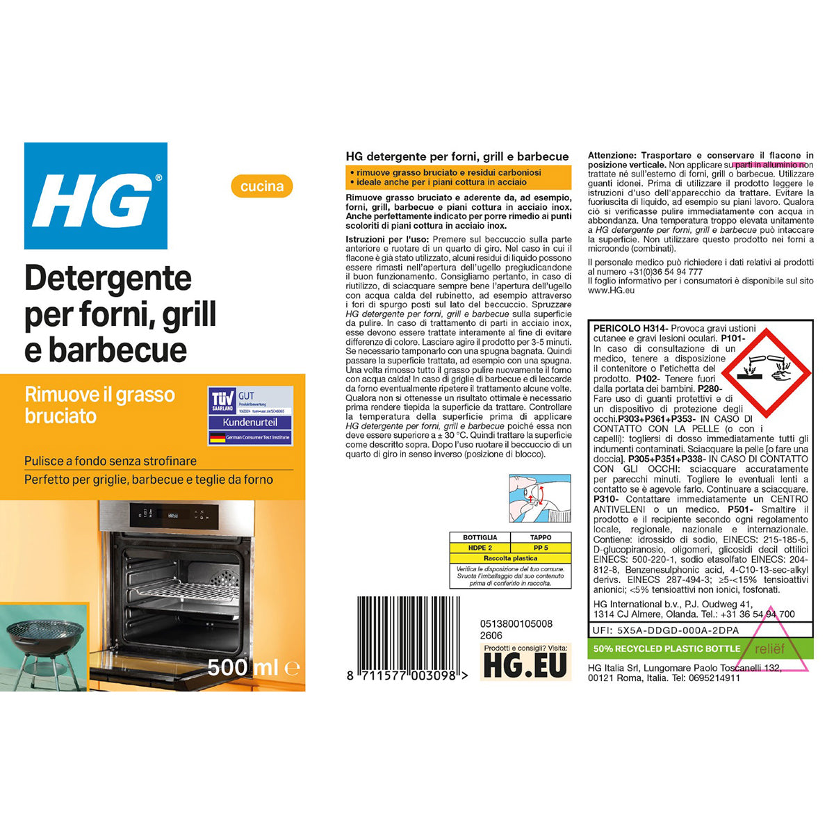 HG DETERGENTE PER FORNI, GRILL E BARBECUE 500 ML