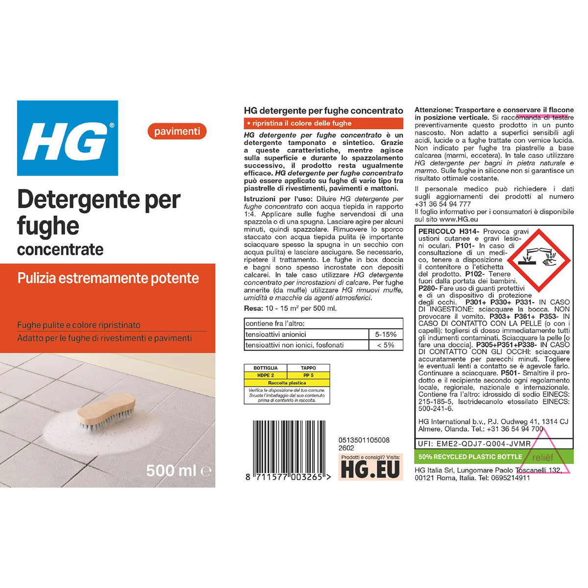 HG DETERGENTE PER FUGHE CONCENTRATO 500 ML
