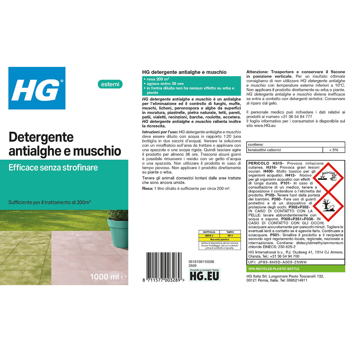 HG DETERGENTE ANTI ALGHE E MUSCHIO 1 L