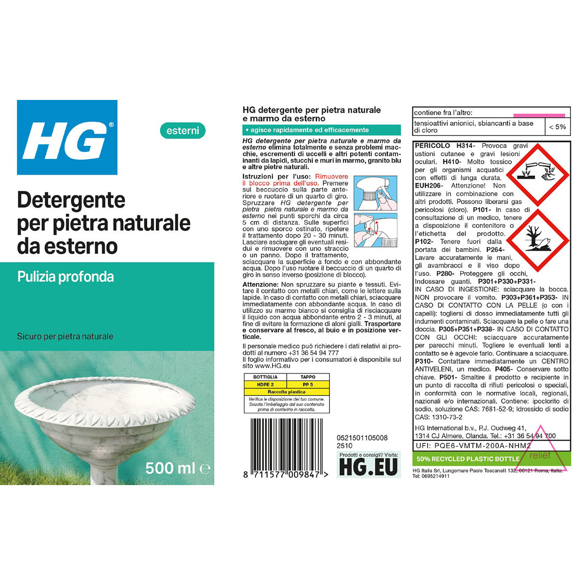 HG DETERGENTE SPRAY PER PIETRA NATURALE/LAPIDI 500 ML