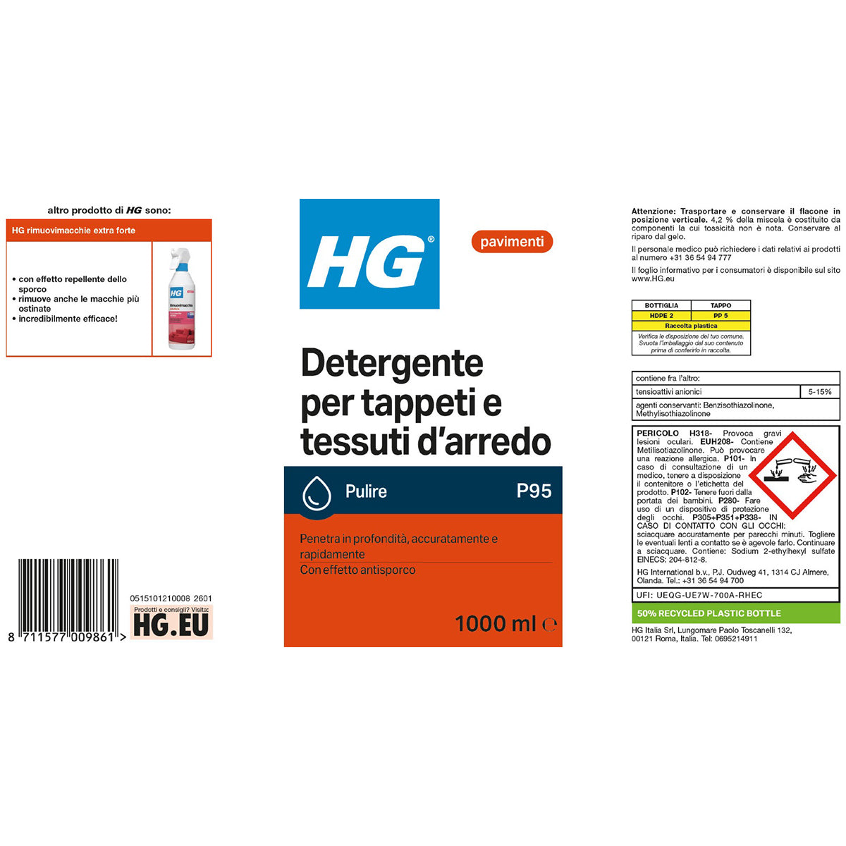 HG DETERGENTE PER TAPPETI E TAPPEZZERIA 1 L