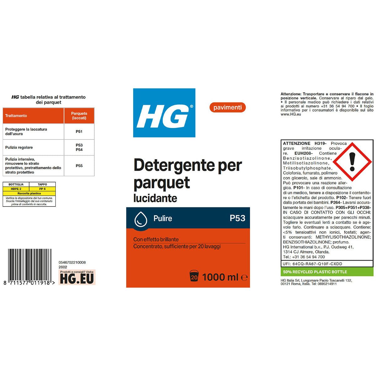 HG DETERGENTE BRILLANTE PER PARQUET 1 L