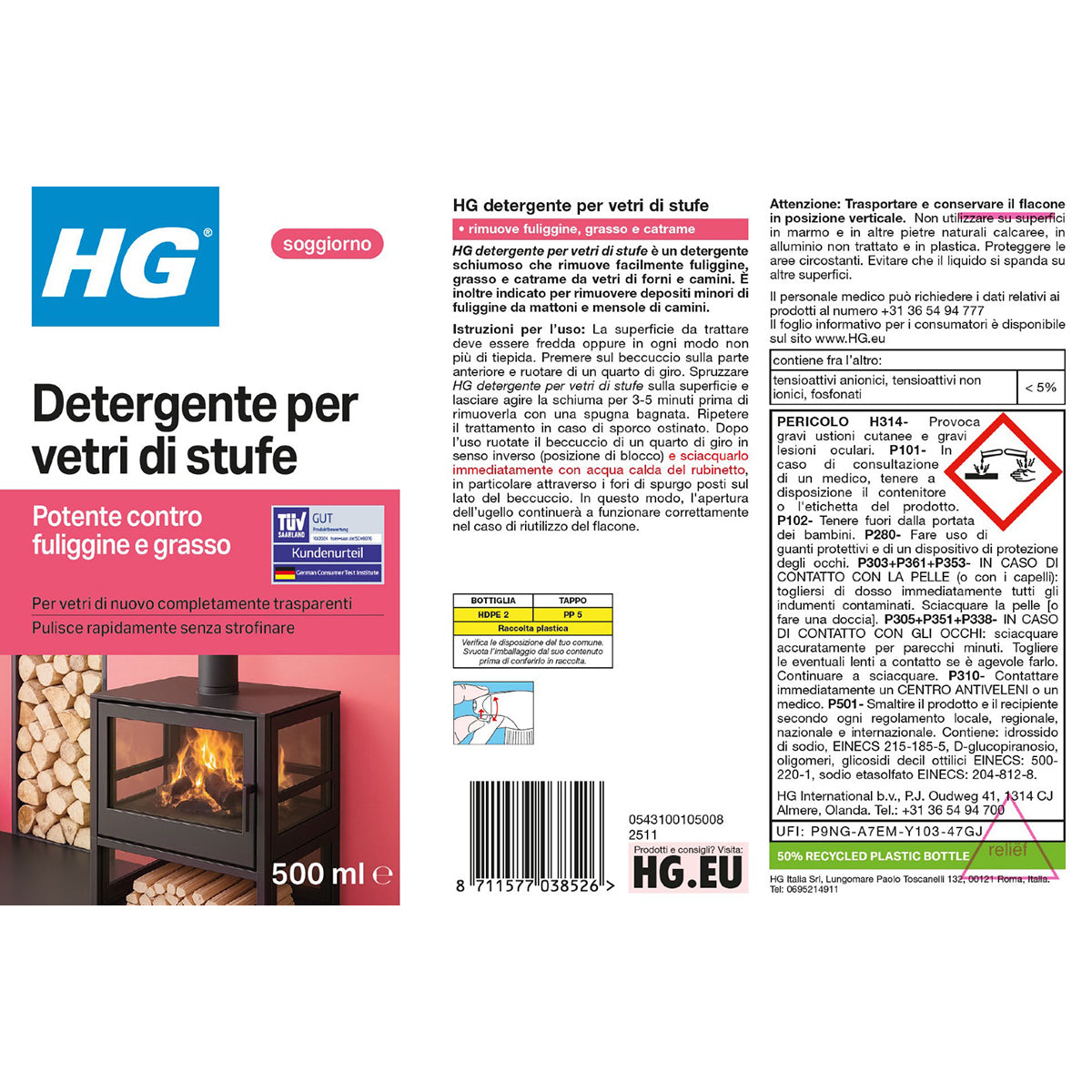 HG DETERGENTE PER VETRI DI STUFE 500 ML