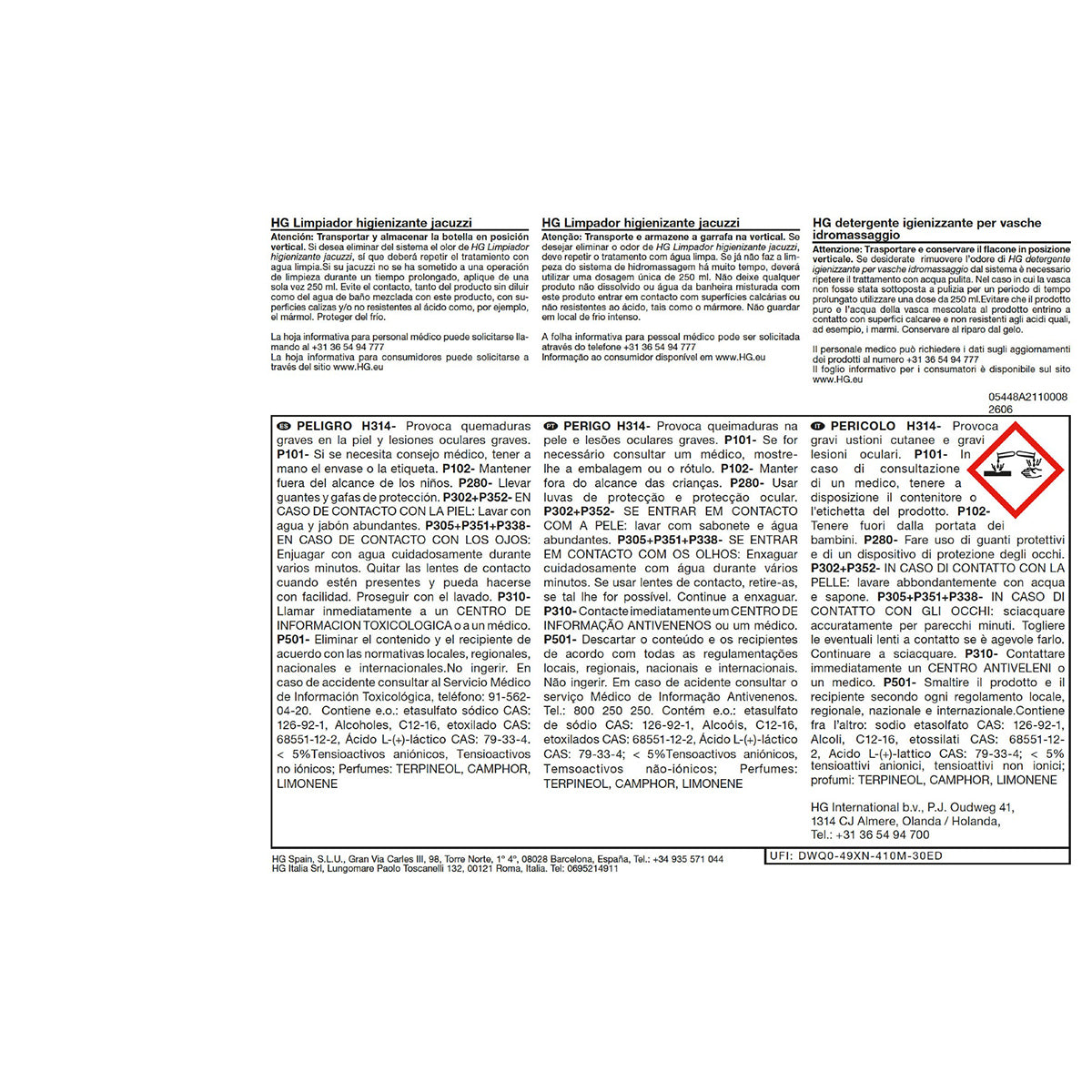 HG DETERGENTE IGIENIZZANTE PER VASCHE IDROMASSAGGIO 1 L