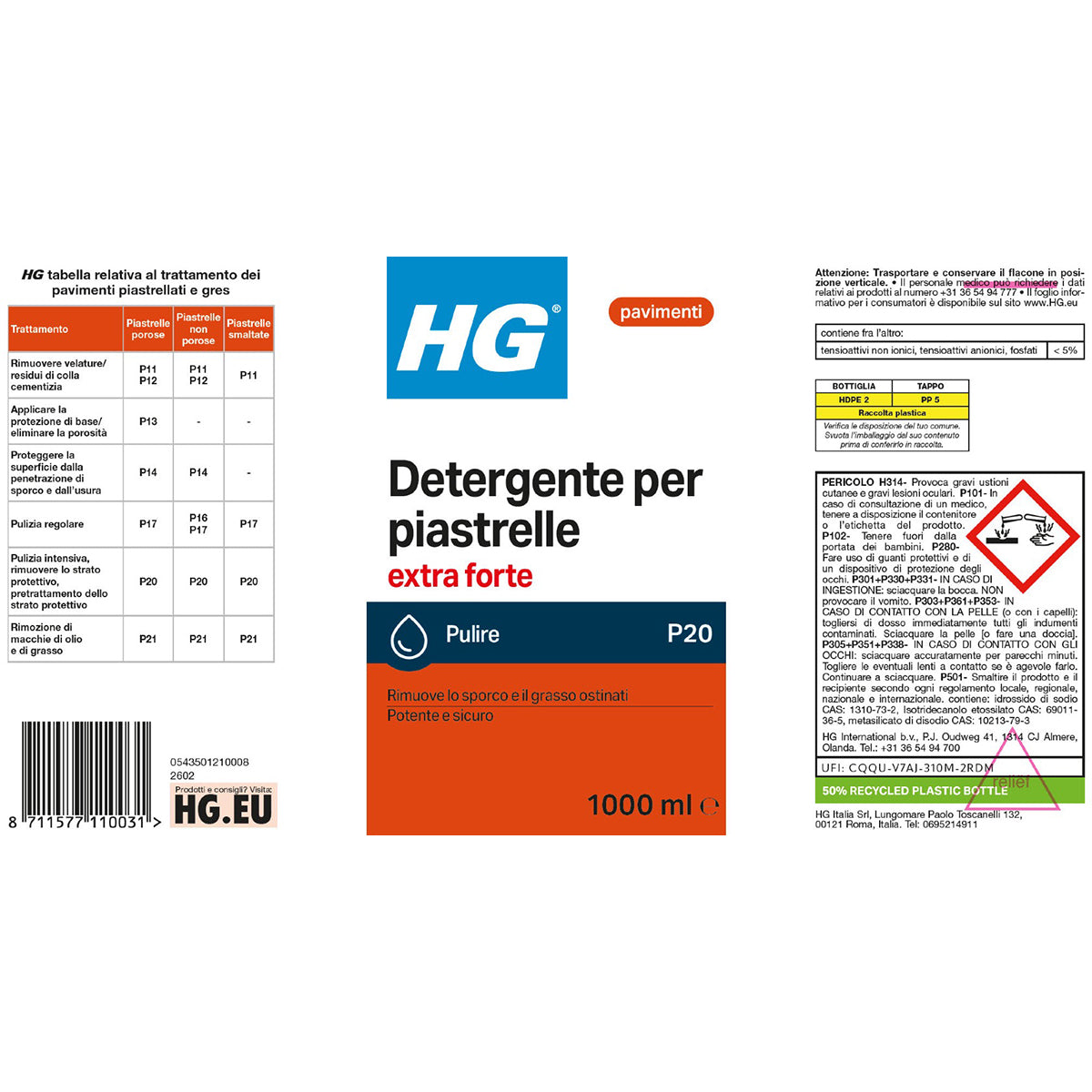 HG DETERGENTE DALL'AZIONE POTENTE PER PIASTRELLE 1 L