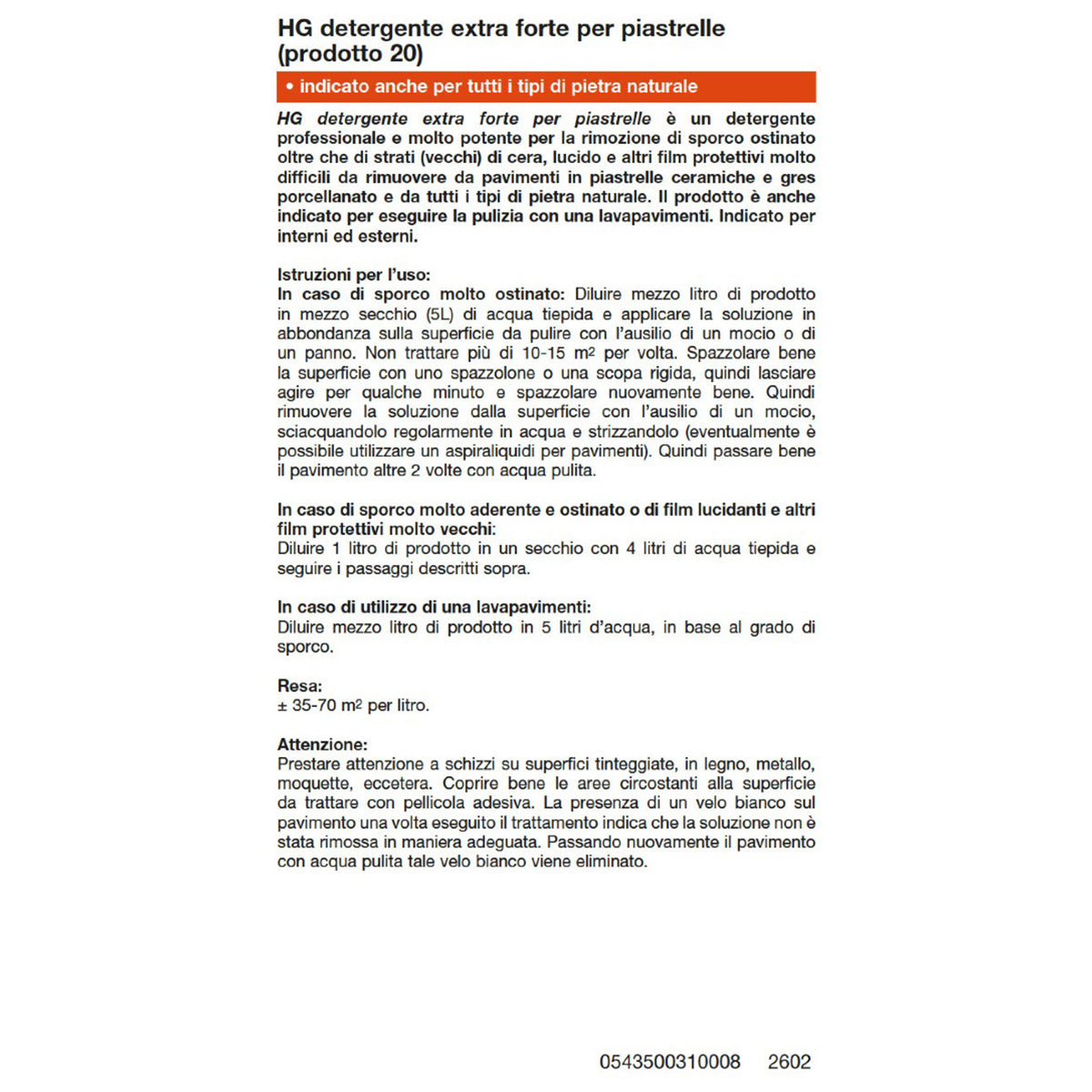 HG DETERGENTE DALL'AZIONE POTENTE PER PIASTRELLE 1 L