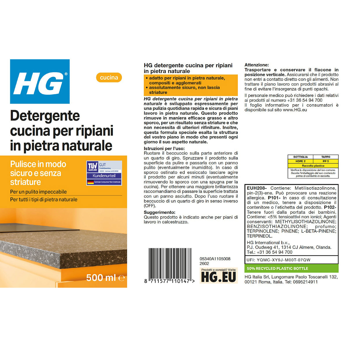HG DETERGENTE PER RIPIANI DELLA CUCINA IN PIETRA NATURALE 500 ML