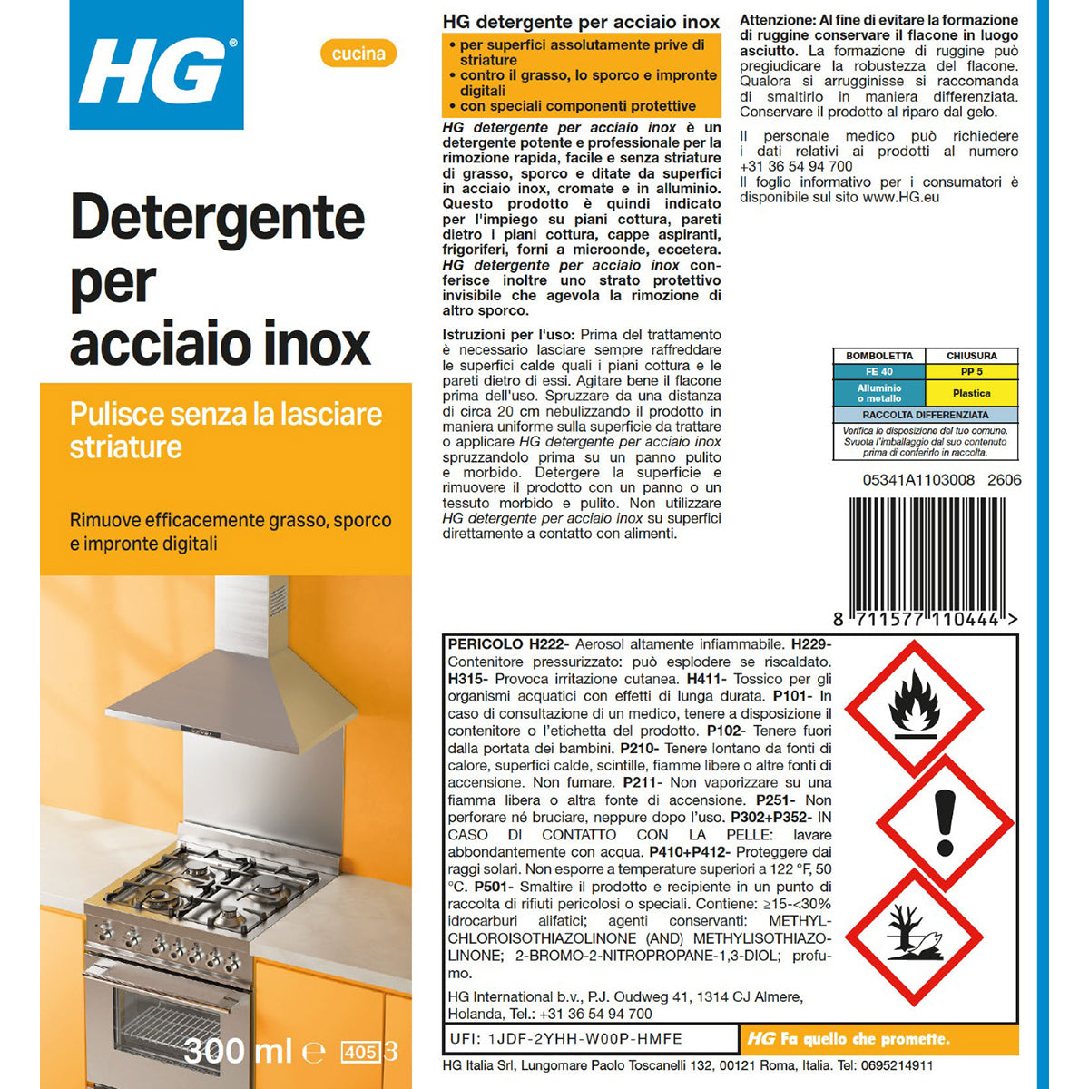 HG DETERGENTE AD AZIONE RAPIDA PER ACCIAIO INOX 300 ML
