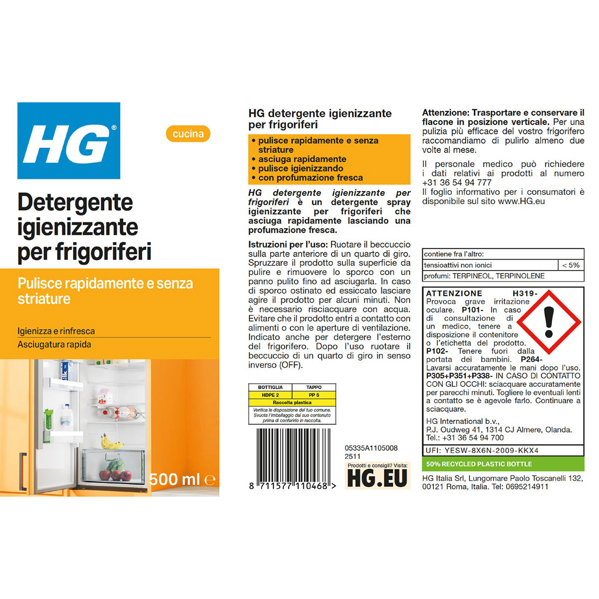 HG DETERGENTE IGIENIZZANTE PER FRIGORIFERI 500 ML