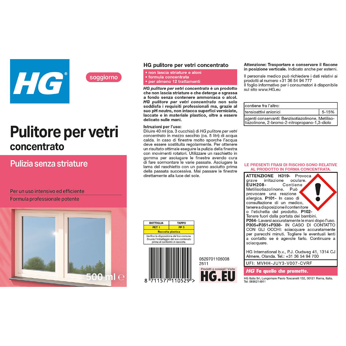 HG PULITORE PER VETRI 500 ML
