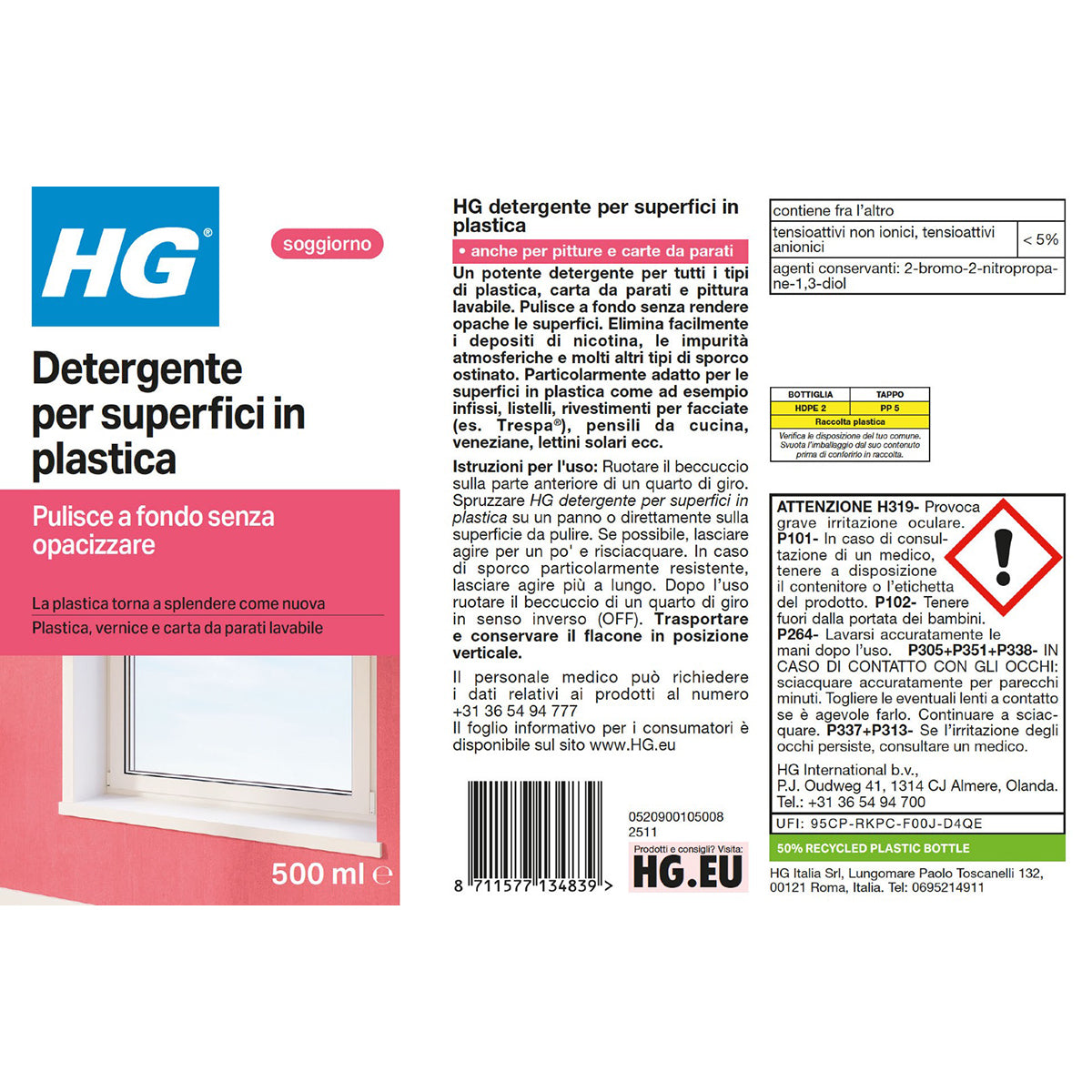 DETERGENTE AD AZIONE INTENSA PER SUPERFICI IN PLASTICA 500ML