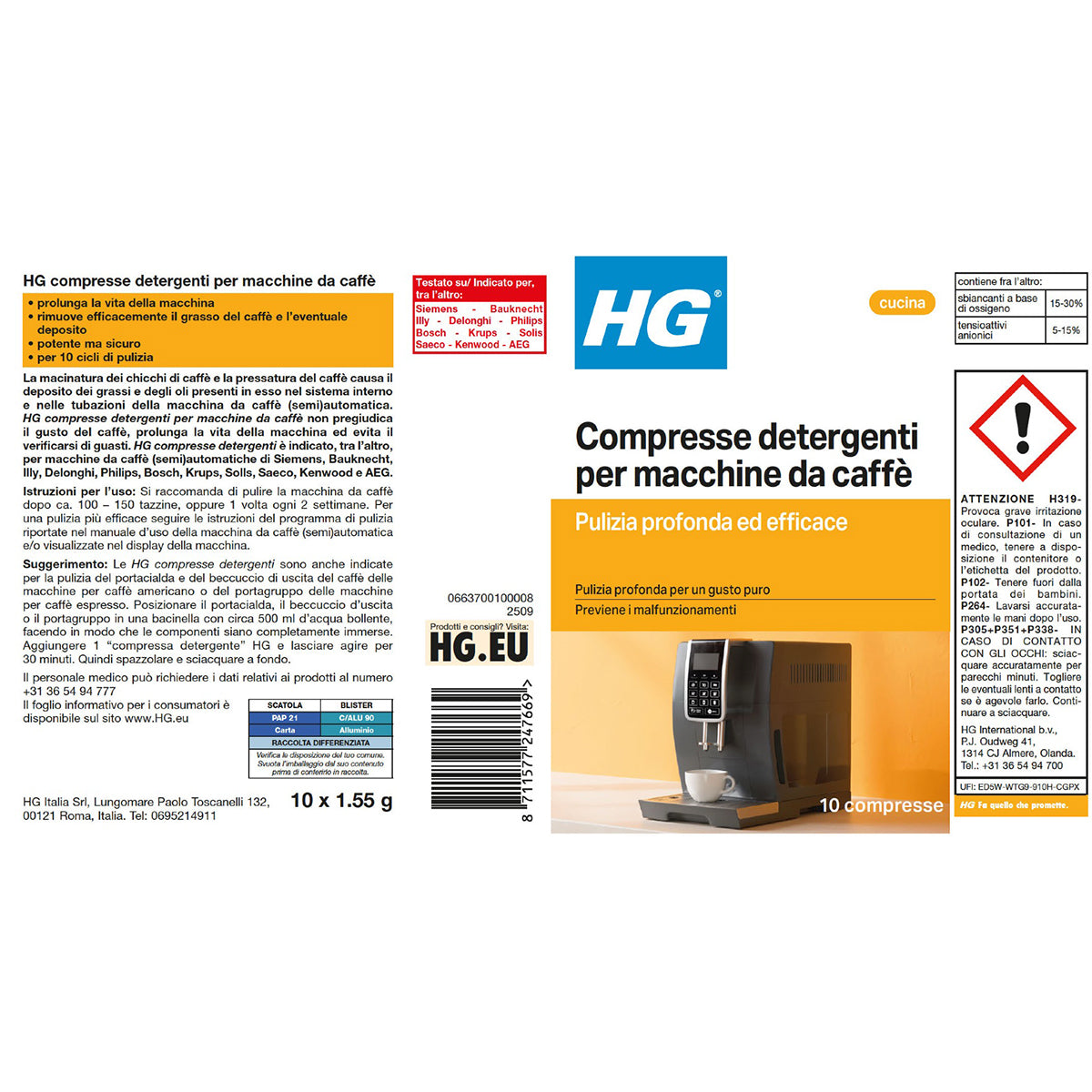 HG 10 COMPRIMÉS NETTOYANTS UNIVERSELS POUR MACHINES À CAFÉ