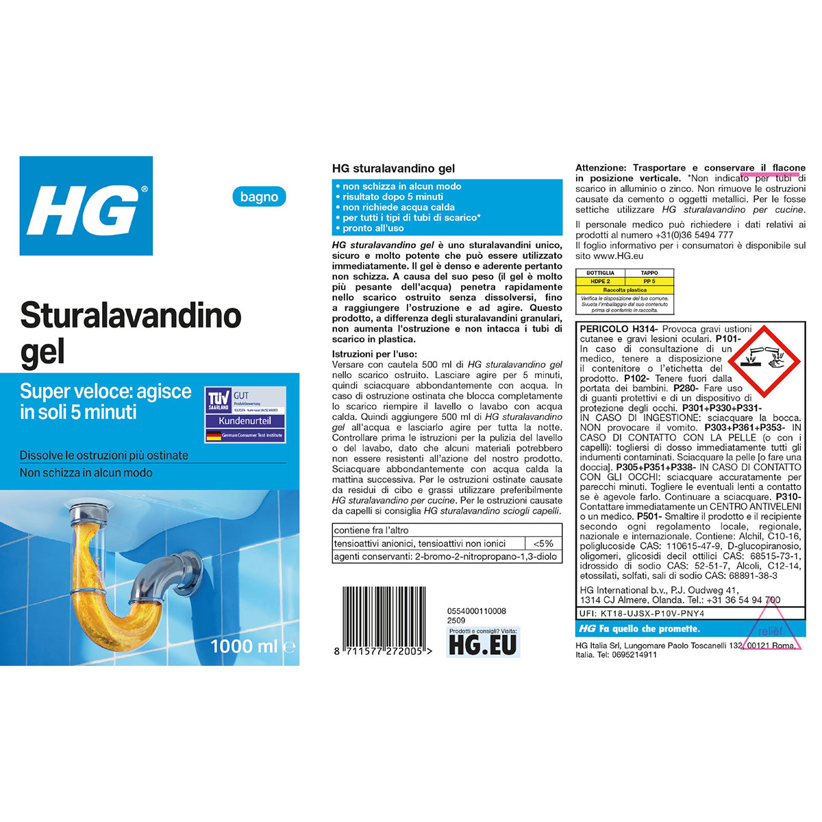 Gel déboucheur d'évier HG 1 litre