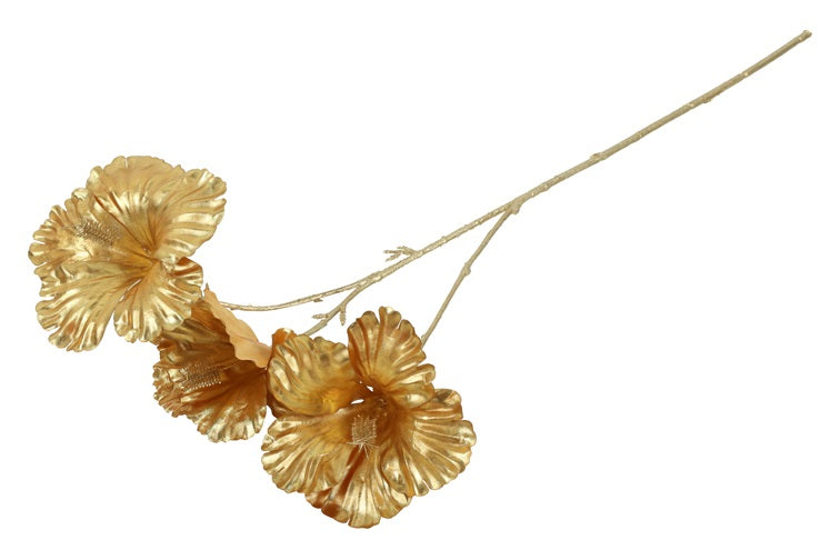 DECORAZIONE NATALIZIA, RAMO IBISCO, COLORE ORO, H63CM