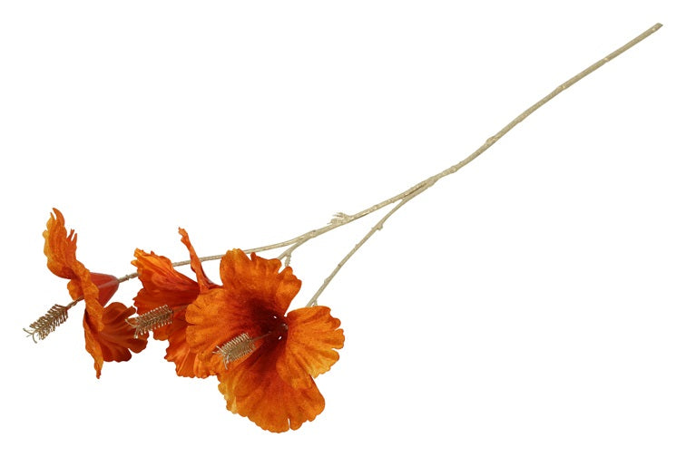 DECORAZIONE NATALIZIA, RAMO IBISCO, COLORE ARANCIONE, H63CM