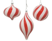 PALLINA DI NATALE CON STRISCE BIANCHE E ROSSE 8.7CM ASSORTITA