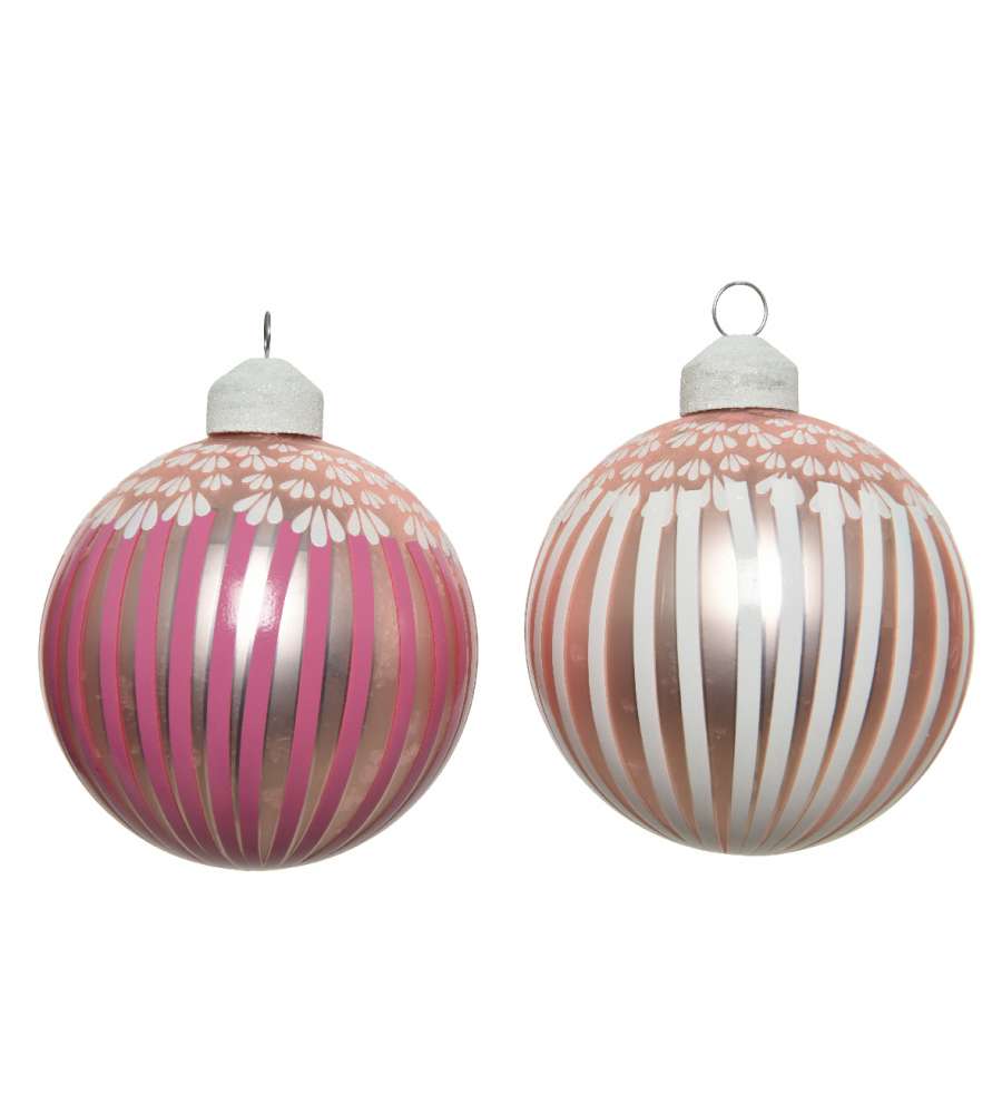 PALLINA DI NATALE CON RIGHE ROSA O BIANCHE 8CM ASSORTITA