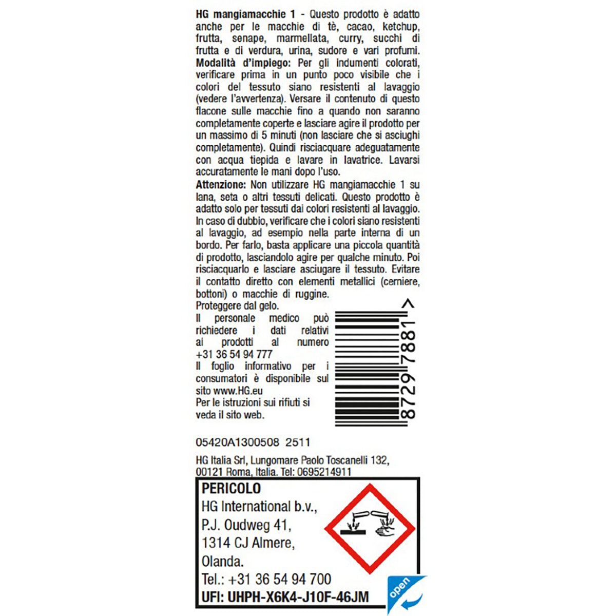 HG Mangiamacchie n. 1 Smacchiatore Liquido per Caffè Tè Vino 50ml