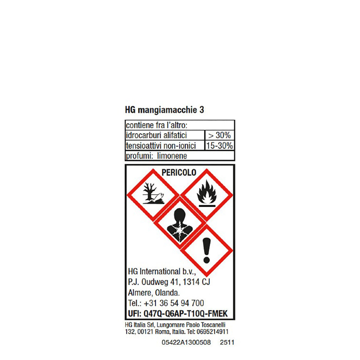 Détachant HG n° 3 : élimine les taches de cire, de résine et de goudron. 50 ml