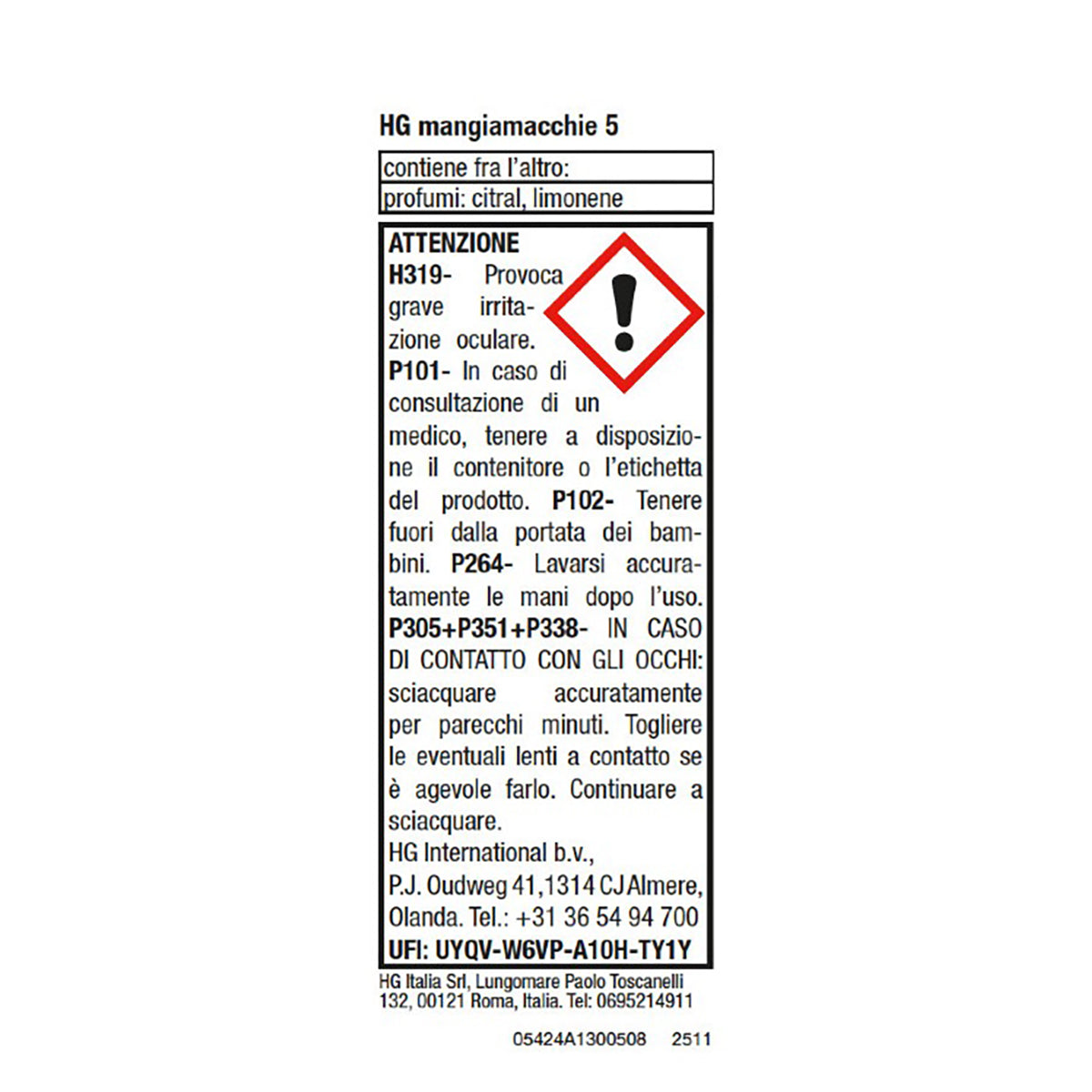 HG Mangiamacchie n. 5 Rimuovi Macchie Trucco Erba e Polline 50ml