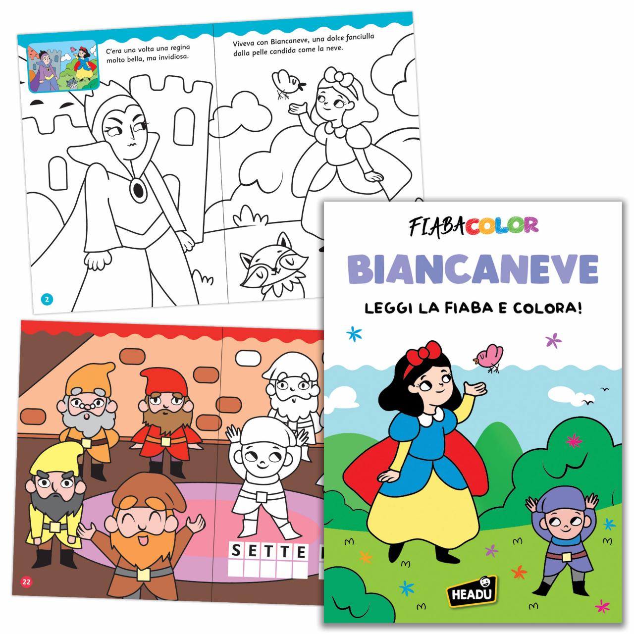 Fiabacolor Biancaneve Leggi la Fiaba e Colora Album Illustrato 32 pagine Headu