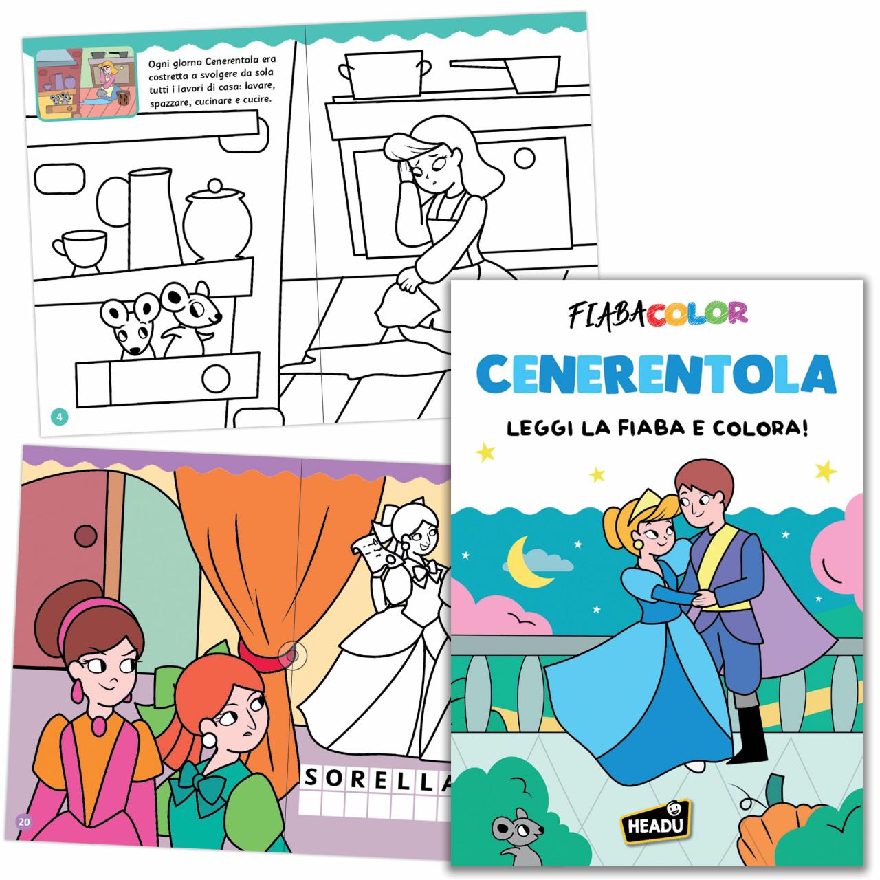 Libro da colorare e fiaba Cenerentola 32 pagine Headu
