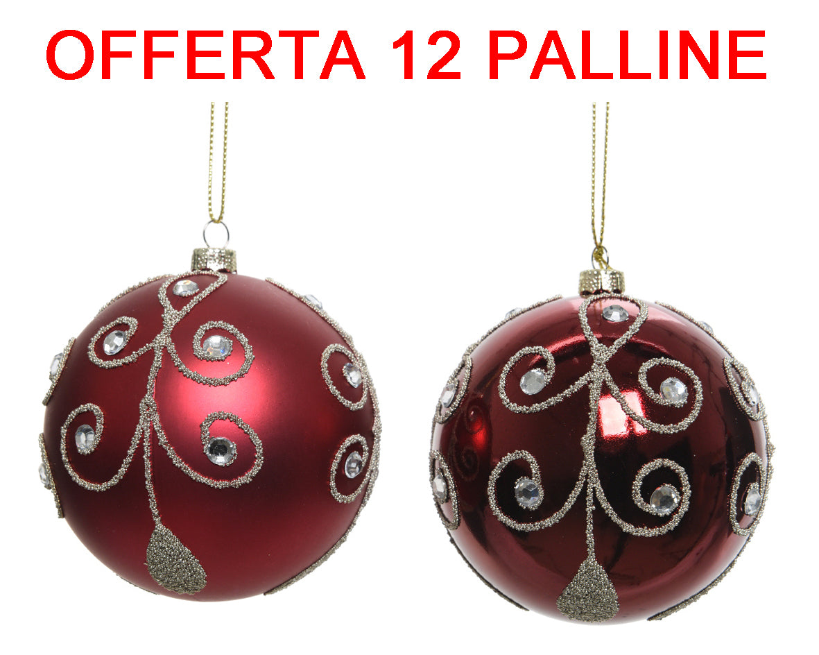 OFFERTA 12 PALLINE DI NATALE 8CM BORDEAUX LUCIDA/OPACA ASSORTITA