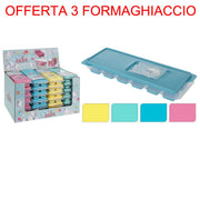 OFFERTA 3 PORTA CUBETTI DI GHIACCO CON COPERCHIO IN SILICONE ASSORTITO