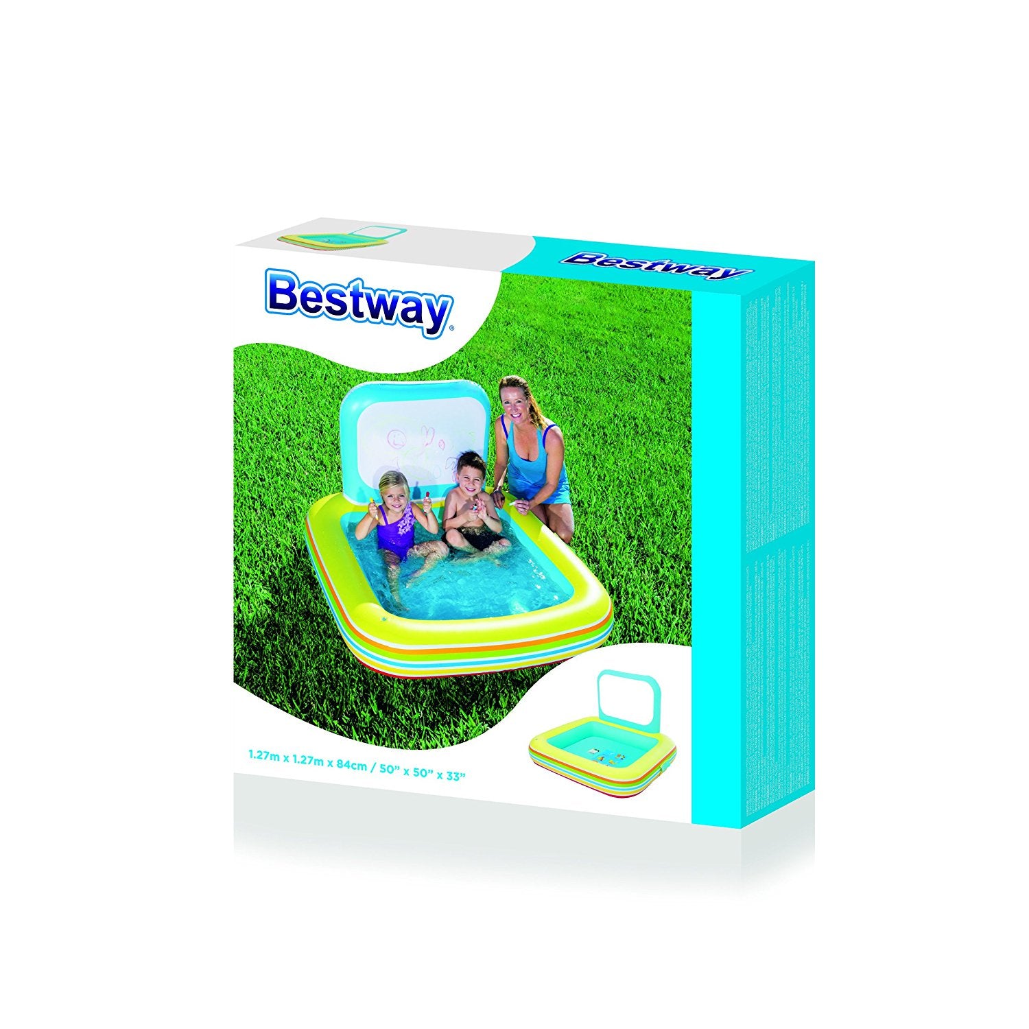 PISCINA SCUOLA GONFIABILE 132X132X81 CON SPRUZZO E PASTELLI