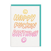 Ohh Deer Biglietto di auguri "Happy Fuckin Birthday" A6, aqua/bianco