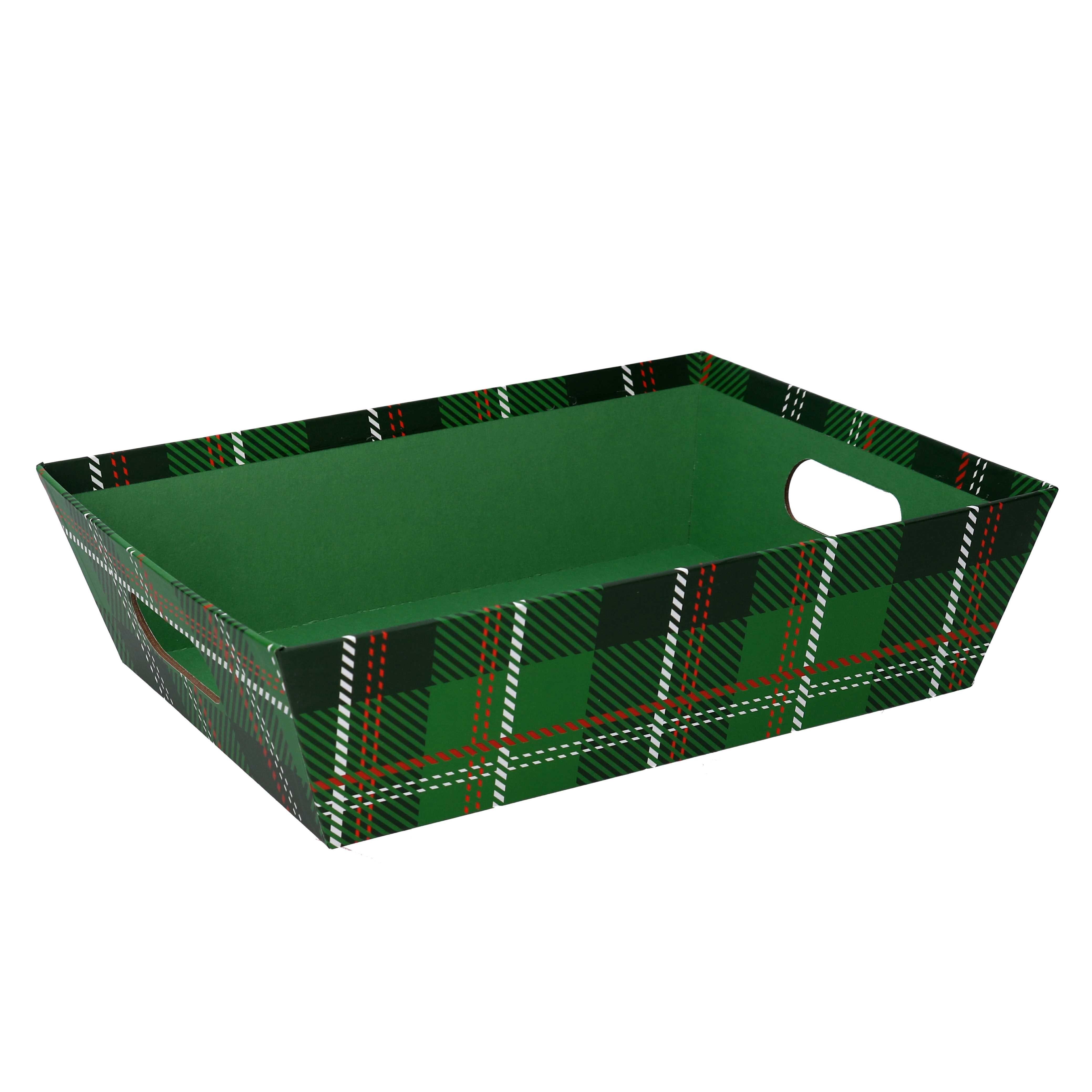 CESTA IN CARTONE VERDE SCOZZESE RETTANGOLARE 40X30H12CM