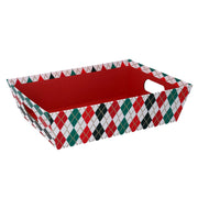 CESTA IN CARTONE ROMBI ROSSO E VERDE RETTANGOLARE 40X30H12CM