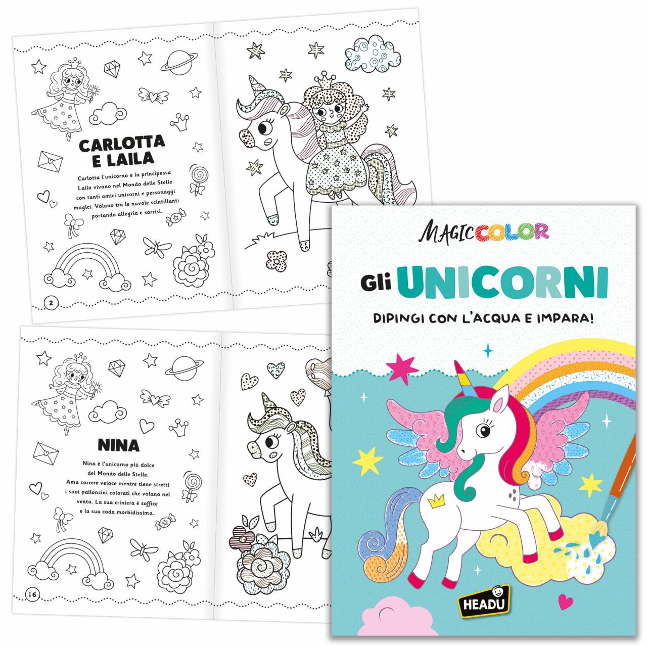 Albo Dipingi con l'Acqua Gli Unicorni 24 pagine Headu