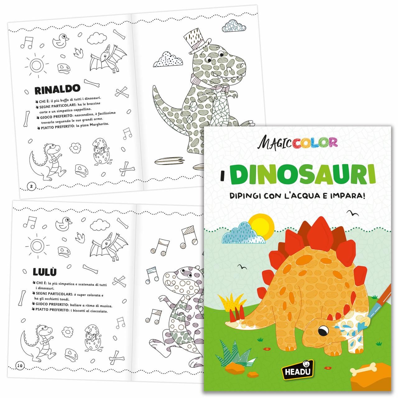 Libro Attività Dipingi con l'Acqua I Dinosauri 24 pagine Headu