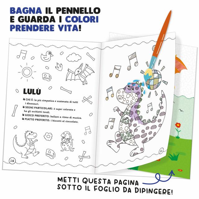 Libro Attività Dipingi con l'Acqua I Dinosauri 24 pagine Headu