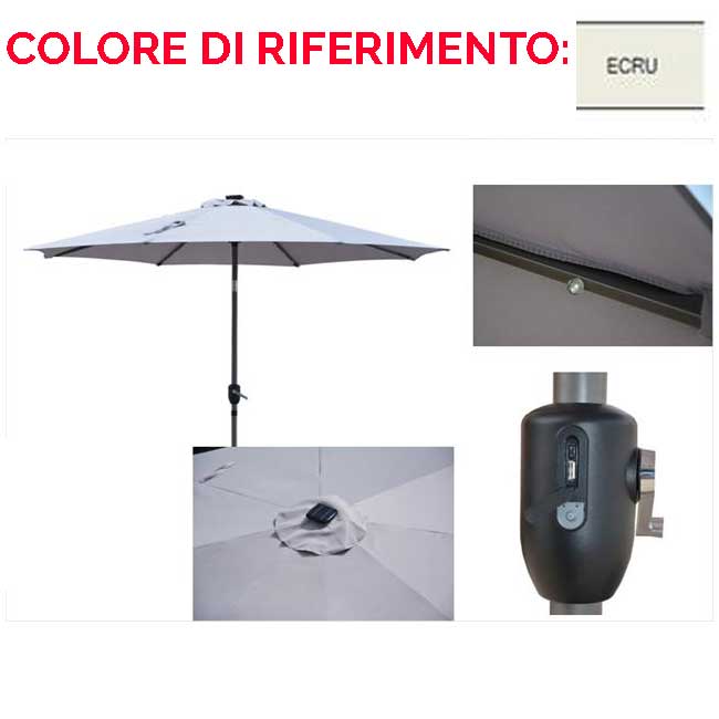 OMBRELLONE ECRU' ROTONDO 3 MT PALO CENTRALE CON LED