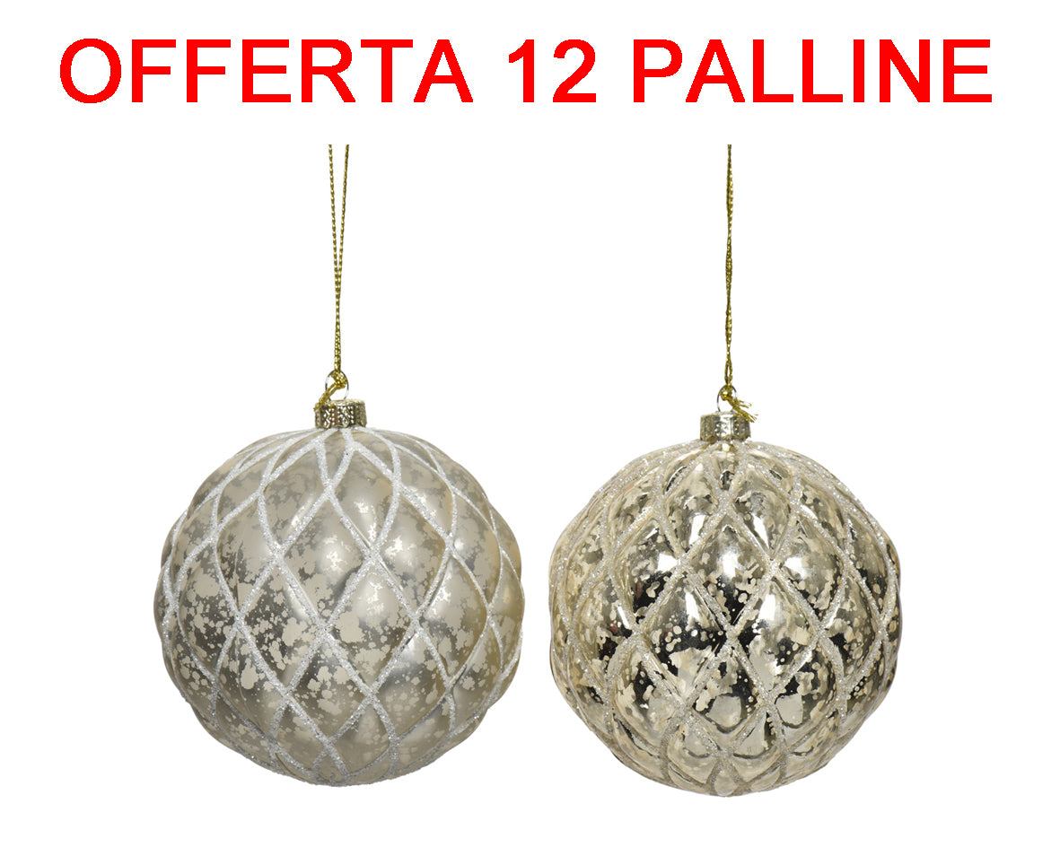 OFFERTA 12 PALLINE DI NATALE 8CM PERLA LUCIDA/OPACA ASSORTITA