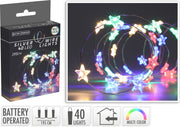 Stringa luminosa a batteria con 40 LED a forma di stelle, multicolore