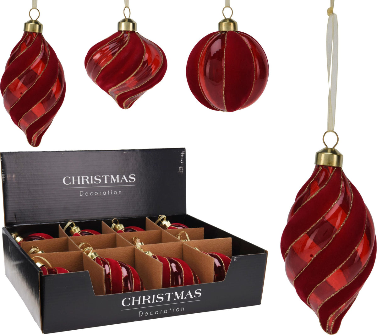 Pendente natalizio in vetro 8-12 cm rosso modello assortito PERAGA CHRISTMAS