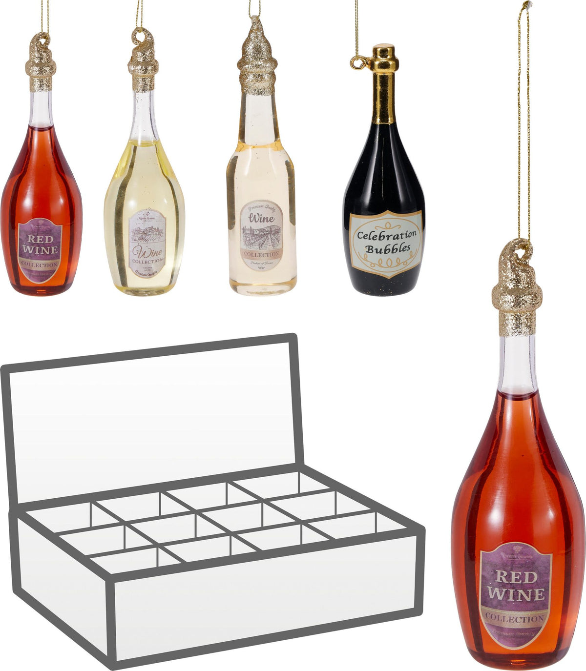 Pendente natalizio a bottiglia di vino 14 cm modello assortito PERAGA CHRISTMAS