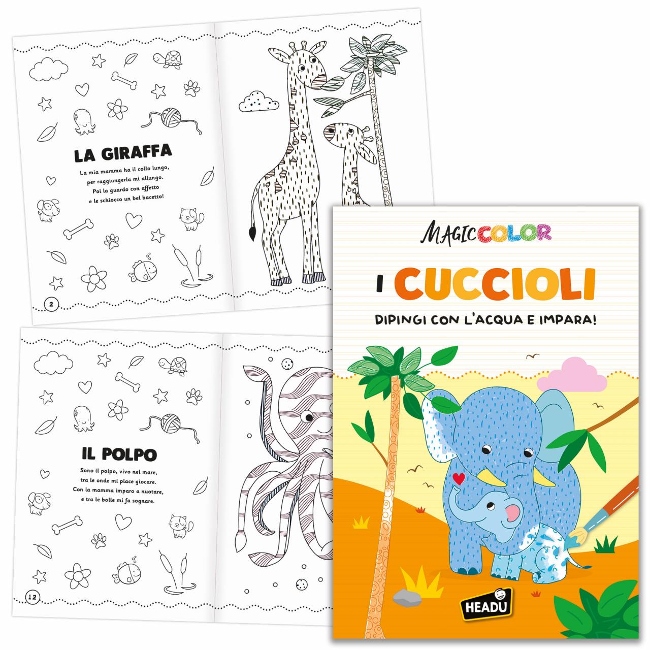 Libro da Colorare con Acqua I Cuccioli 24 pagine Headu