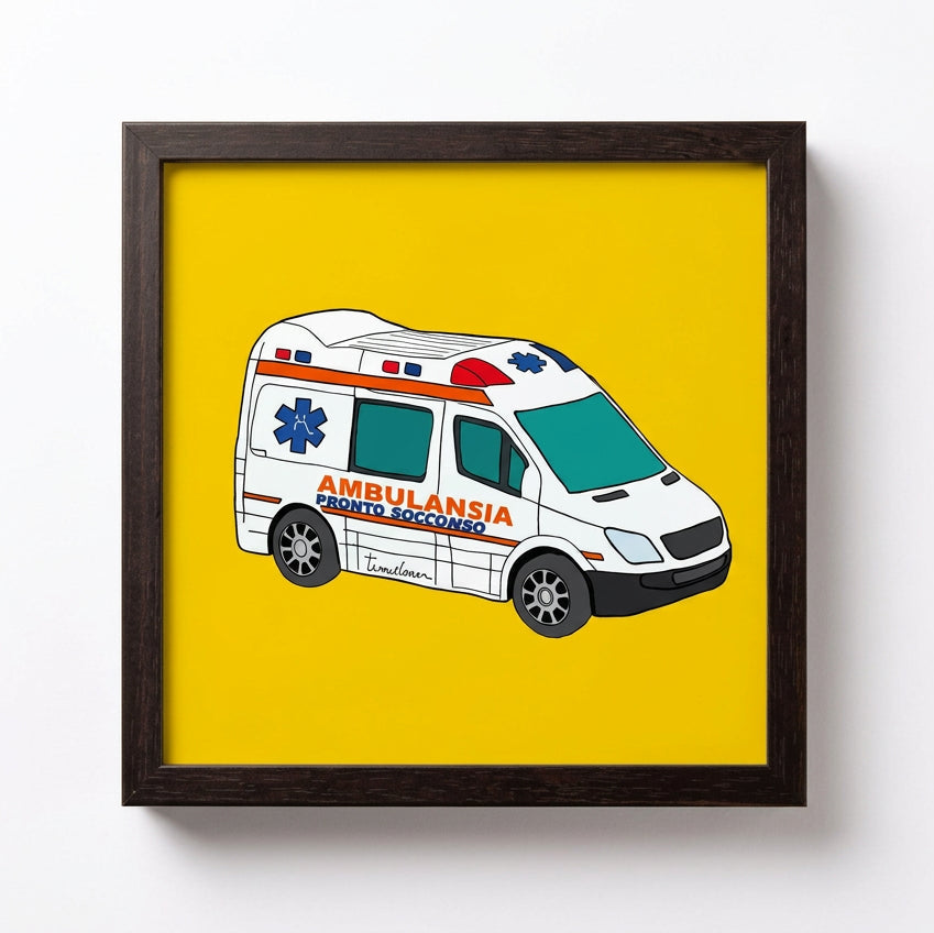 Offerta Poster Illustrato Ambulansia 20x20 cm con Cornice Timidessen