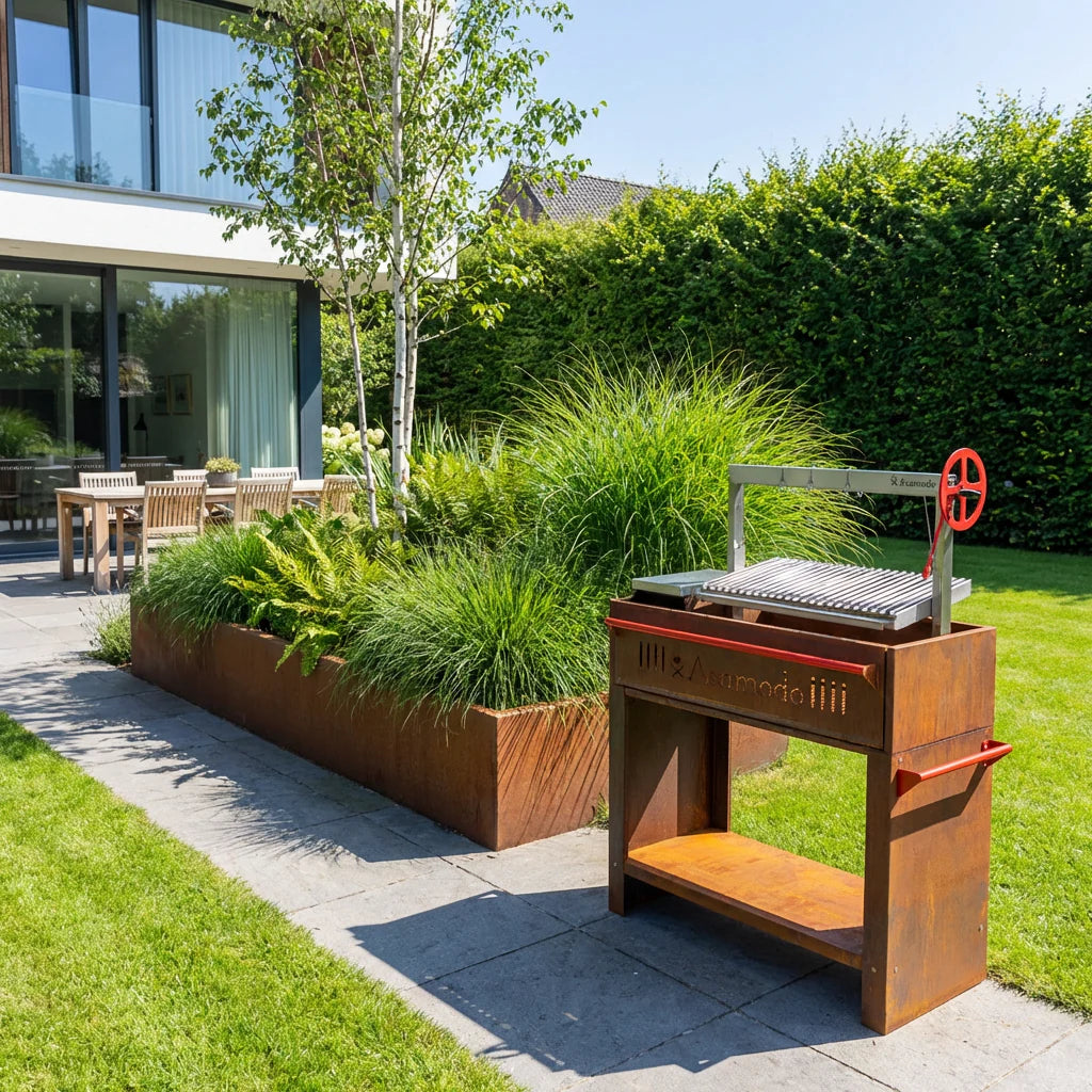 Griglia a carbone per asado argentino Brasa Corten Acciaio Corten 125kg Asamodo